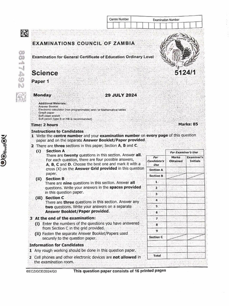 2024 Gce Science P1 Pdf