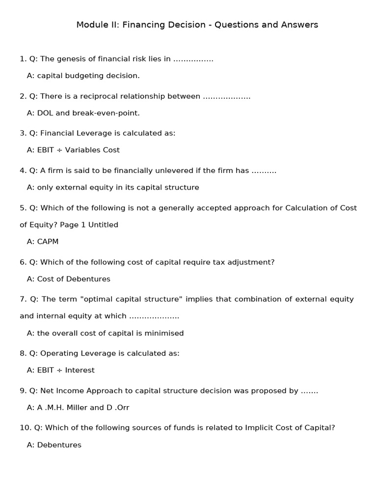 Degree of Financial Leverage Analysis | PDF