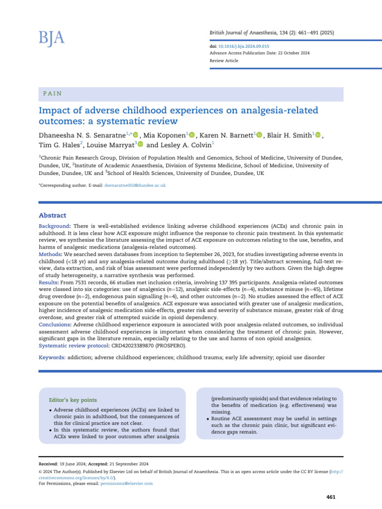 Impact of Adverse Childhood Experiences On Analges | PDF | Opioid | Pain