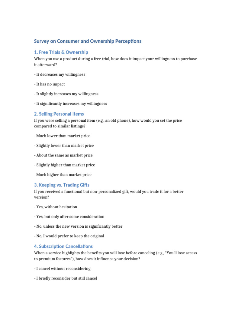 Consumer Ownership Perceptions Survey | PDF