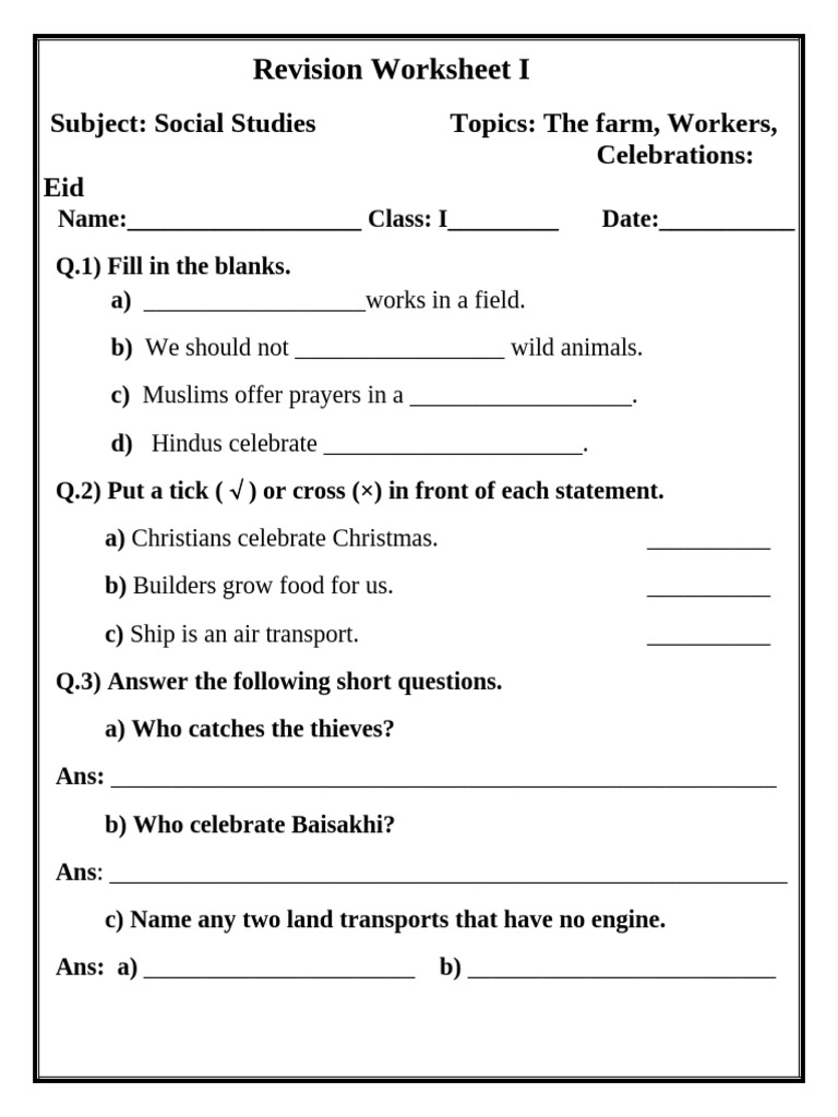 Social Studies Revision Worksheets | PDF