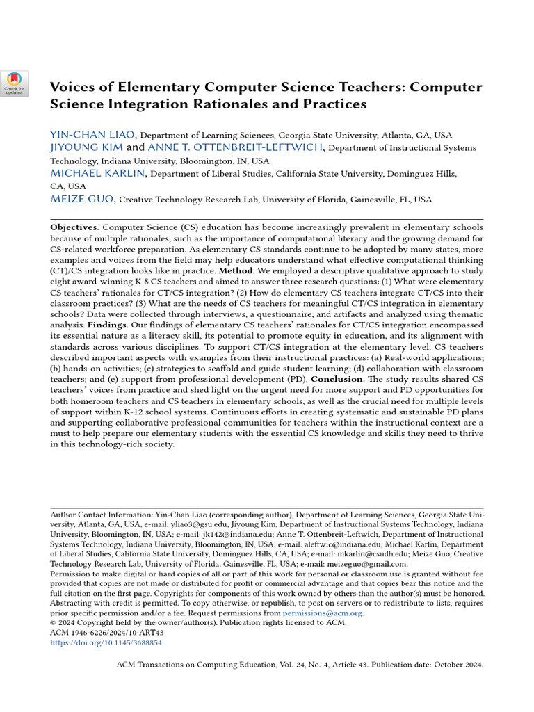 Voices of Elementary Computer Science Teachers | PDF | Teachers ...