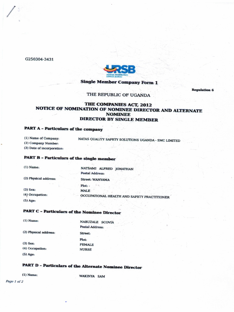 Single Member Form | PDF