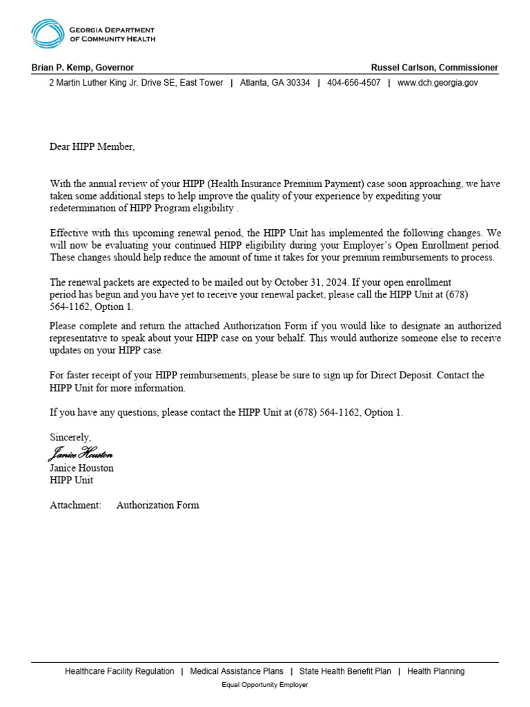 HIPP Program Renewal and Authorization Notice | PDF | Consent