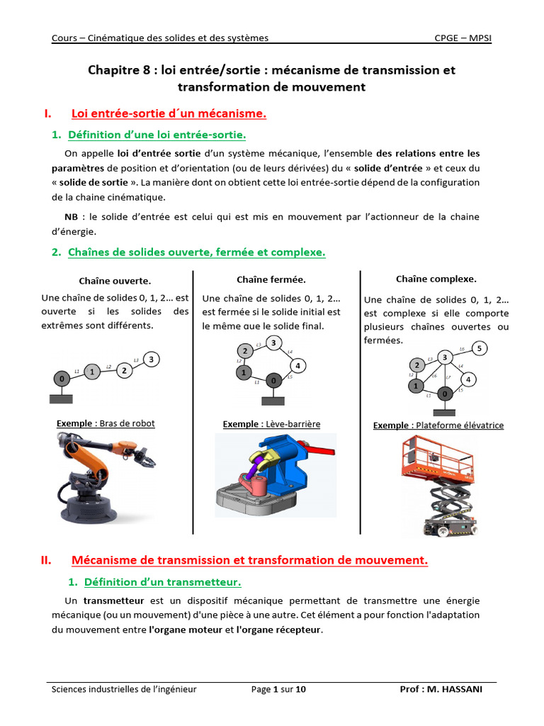 Loi d'entréesortie en cinématique PDF Engrenage Mouvement de — free download
