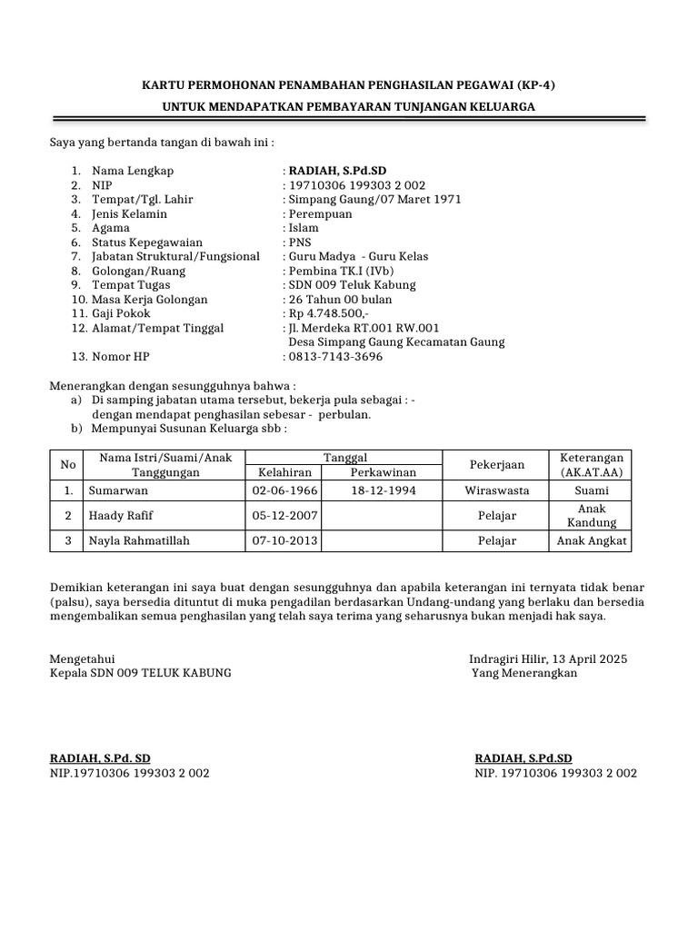 MODEL C - KP 4 TAHUN 2025-RADIAH | PDF