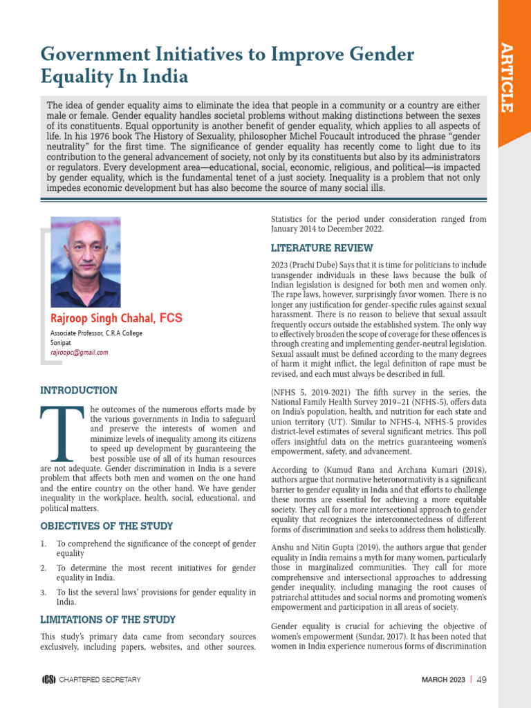 Government Initiatives for Gender Equality in India | PDF | Gender ...