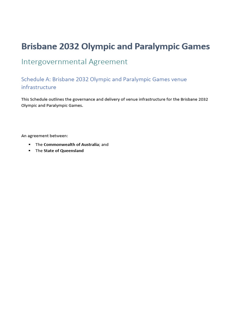 Brisbane 2032 Venue Infrastructure Agreement | PDF | Brisbane | Governance