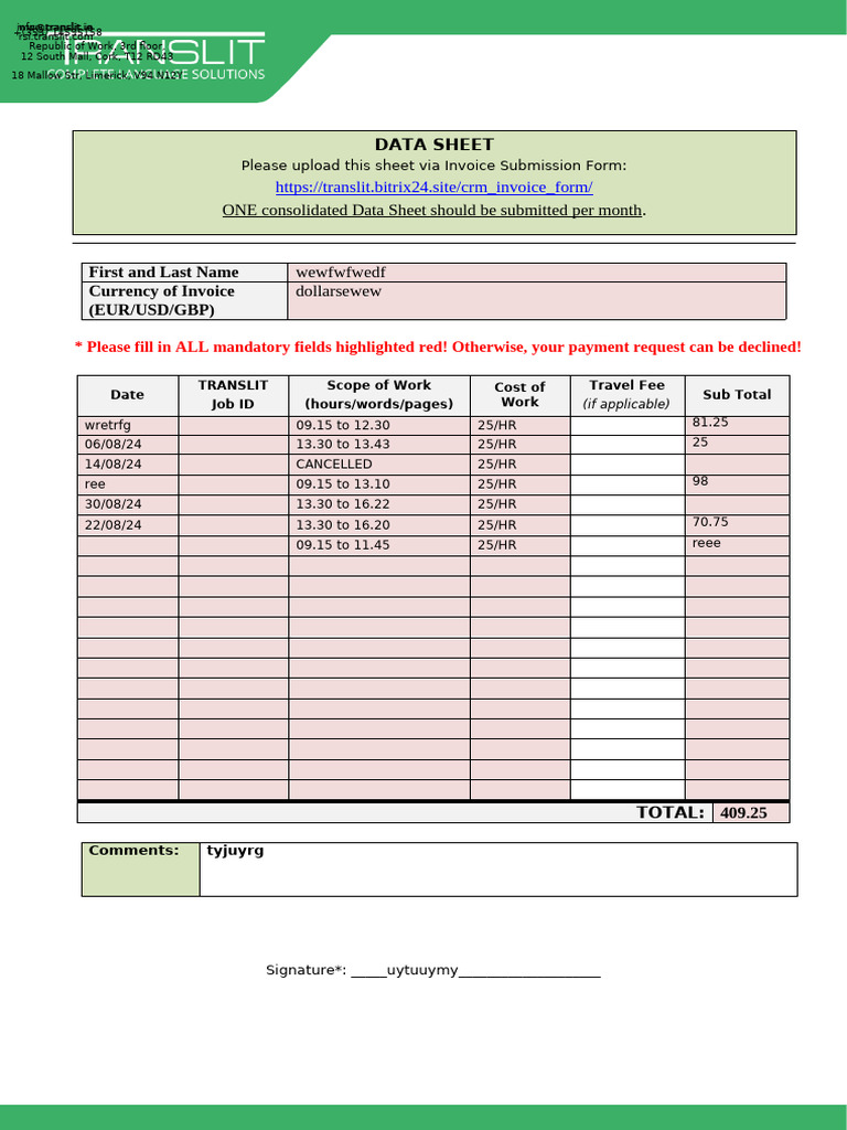 Invoice Submission Guidelines for Translators | PDF