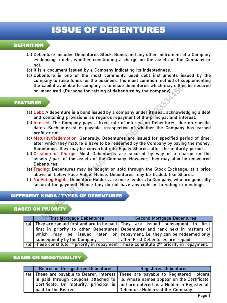 Types and Features of Debentures | PDF | Debt | Debits And Credits