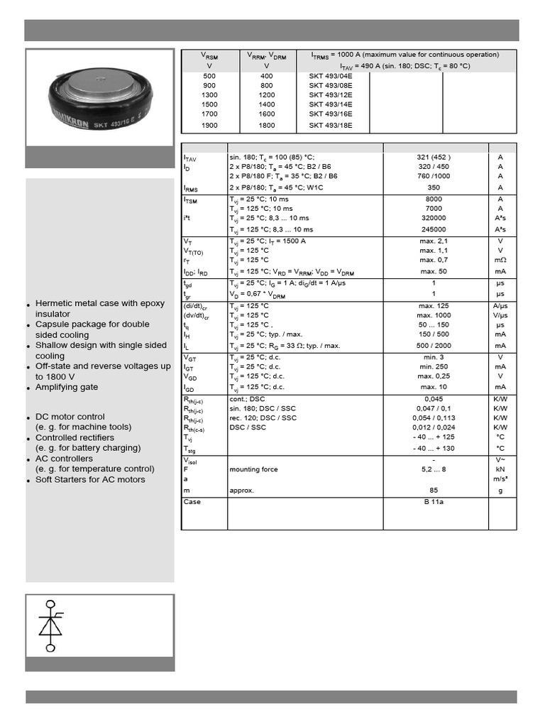 SKT493 Thyristor Specifications Guide | PDF
