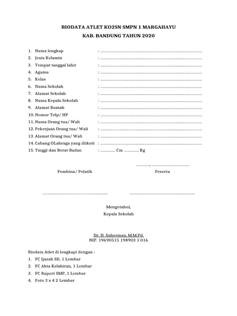 Biodata Atlet KO2SN SMPN 1 Margahayu | PDF