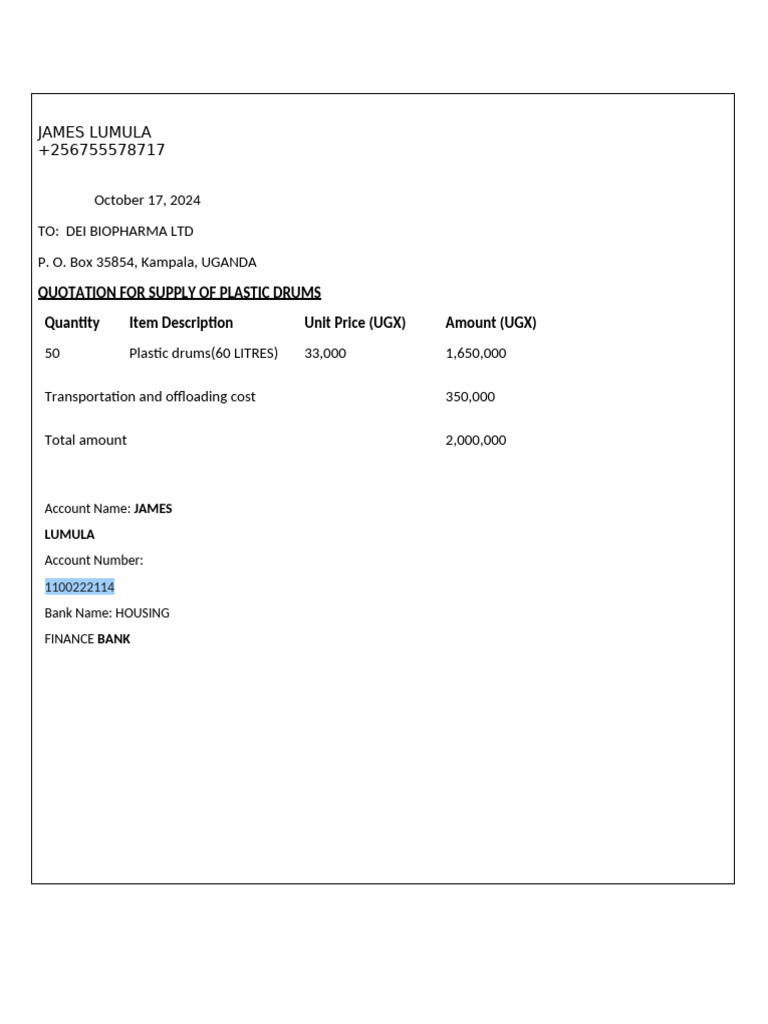 Competitive Quotation For Plastic Drums | PDF