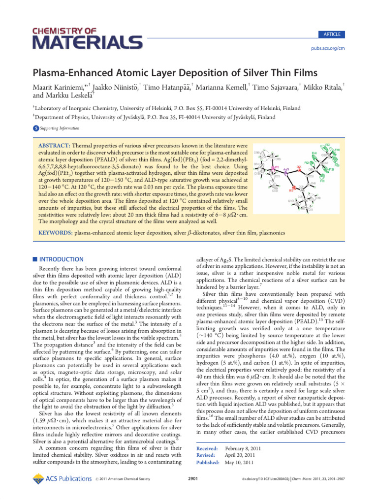 Plasma-Enhanced Atomic Layer Deposition of Silver Thin Films | PDF ...