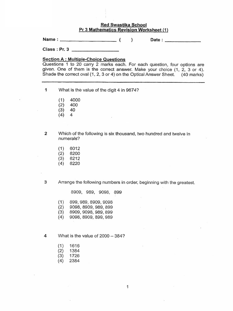 2024-P3-Maths-Revision-Red Swastika | PDF