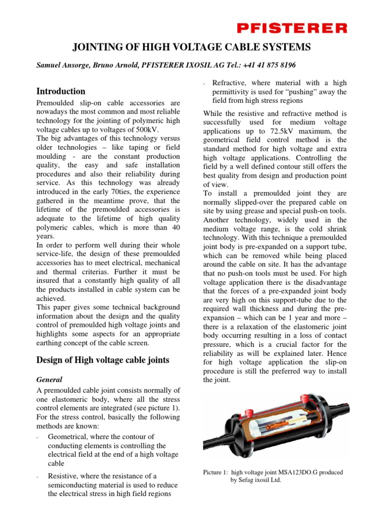 Pfisterer Cable Joints & Cross Bonding For High Voltage Cables PDF