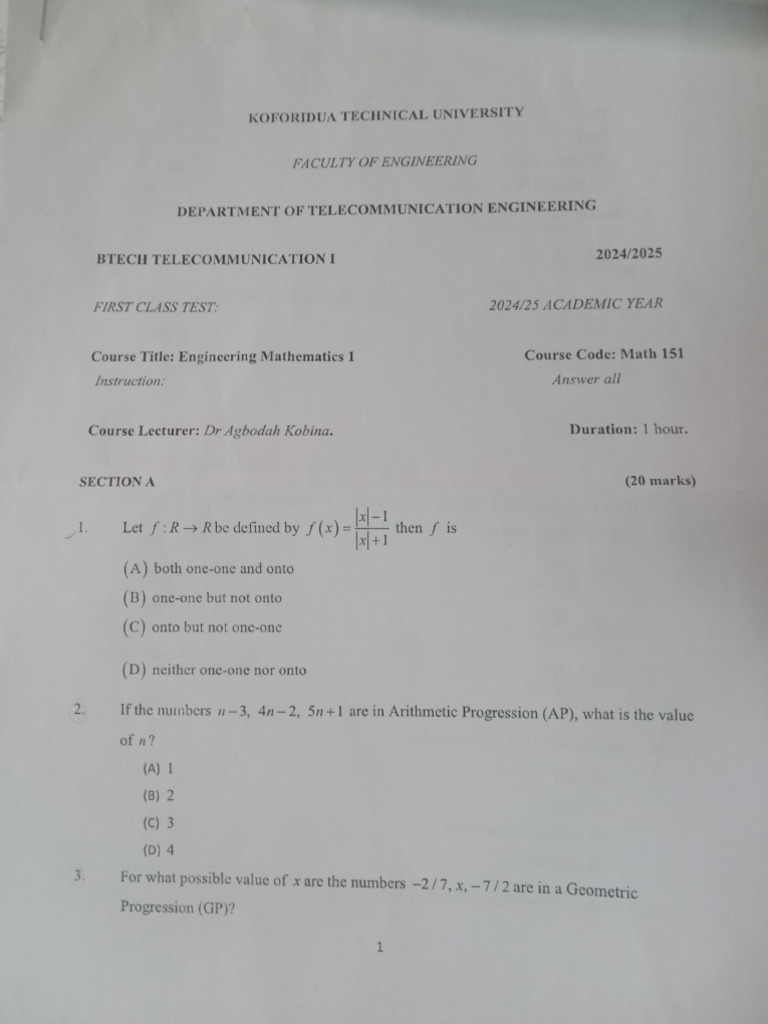 Engineering Mathematics Test 2024/25 | PDF | Mathematical Objects ...