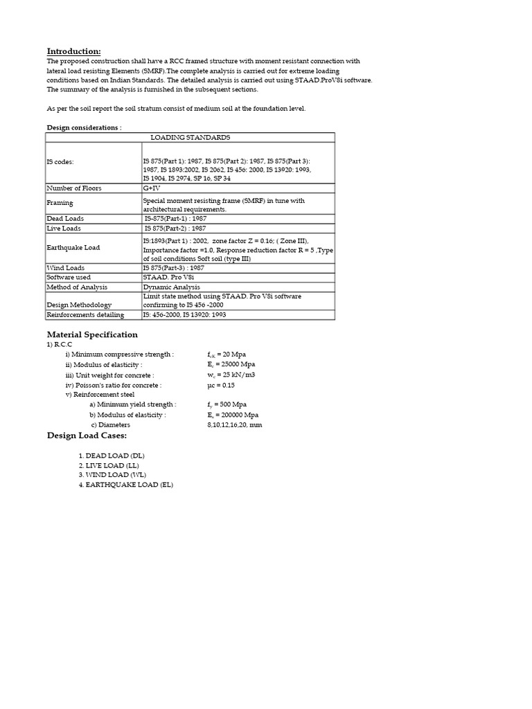 RCC Structure Design Analysis Report | PDF | Structural Load | Wall