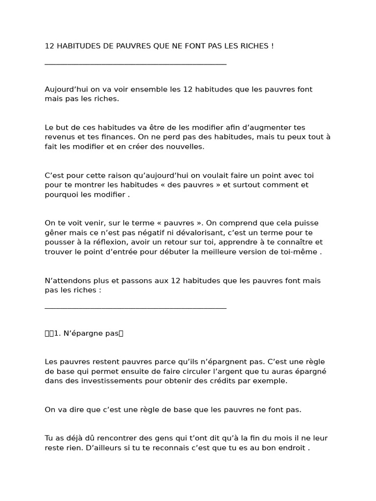 Habitudes des pauvres vs riches | PDF | Dettes