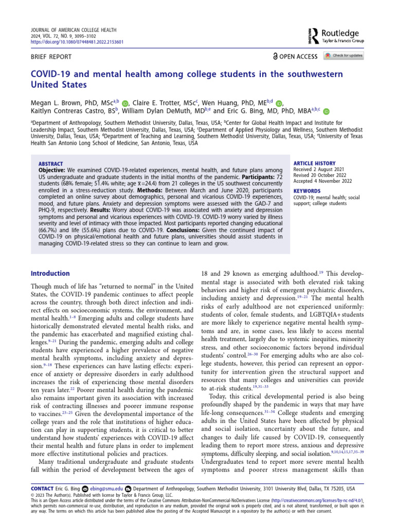 COVID-19's Impact on College Student Mental Health | PDF | Mental ...