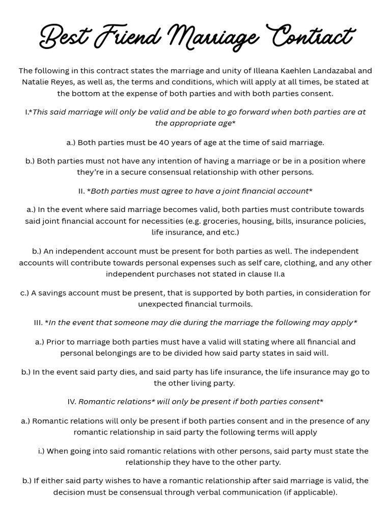 Best Friend Marriage Contract | PDF | Consent | Marriage