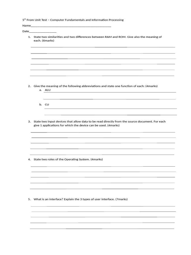 5th+From+Unit+Test+1 | PDF