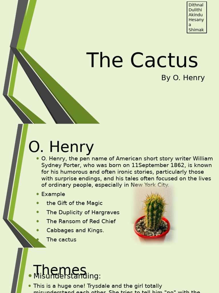 The Cactus Misunderstanding Love PDF O. Henry
