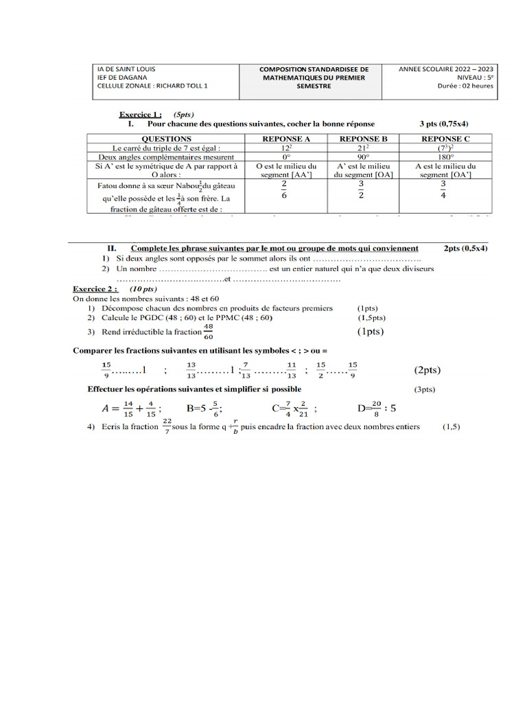 Exo de Vaccances Maths | PDF