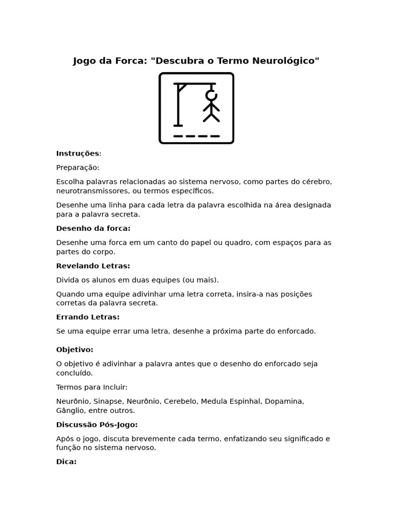 Jogo da Forca: Termos Neurológicos | PDF