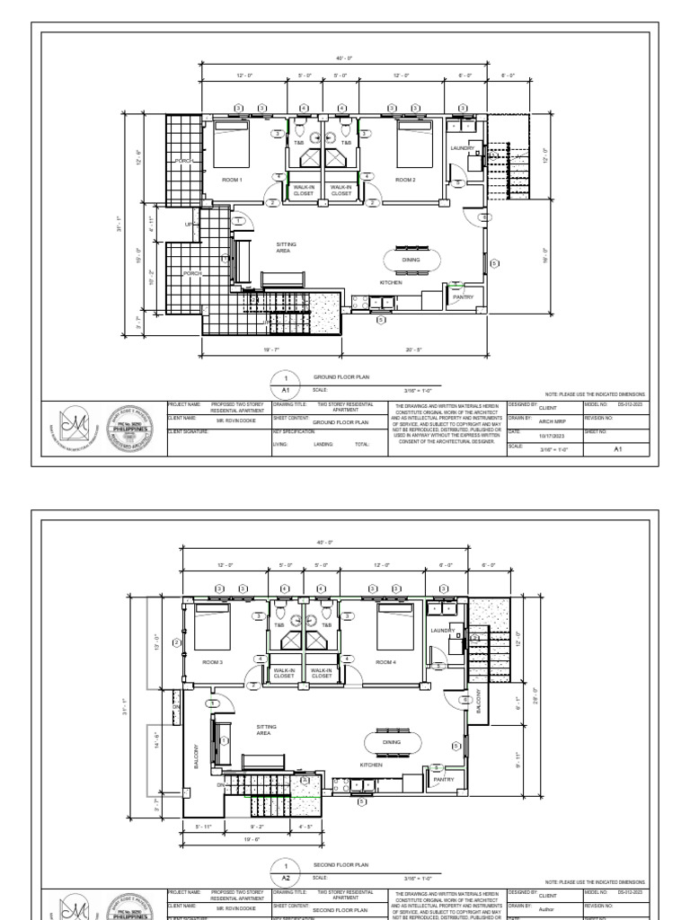 Two Storey Residential Apartment Plans | PDF | Apartment | Buildings ...