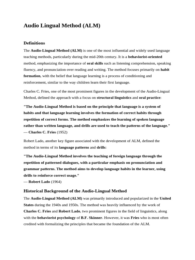 Overview of the Audio-Lingual Method | PDF | Learning | Second Language
