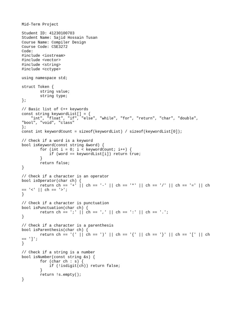 C++ Code Tokenizer Implementation | PDF | Computer Science | Computing