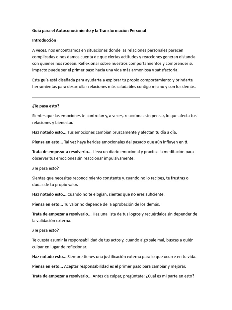 Guía para El Autoconocimiento y La Transformación Personal | PDF | Las ...