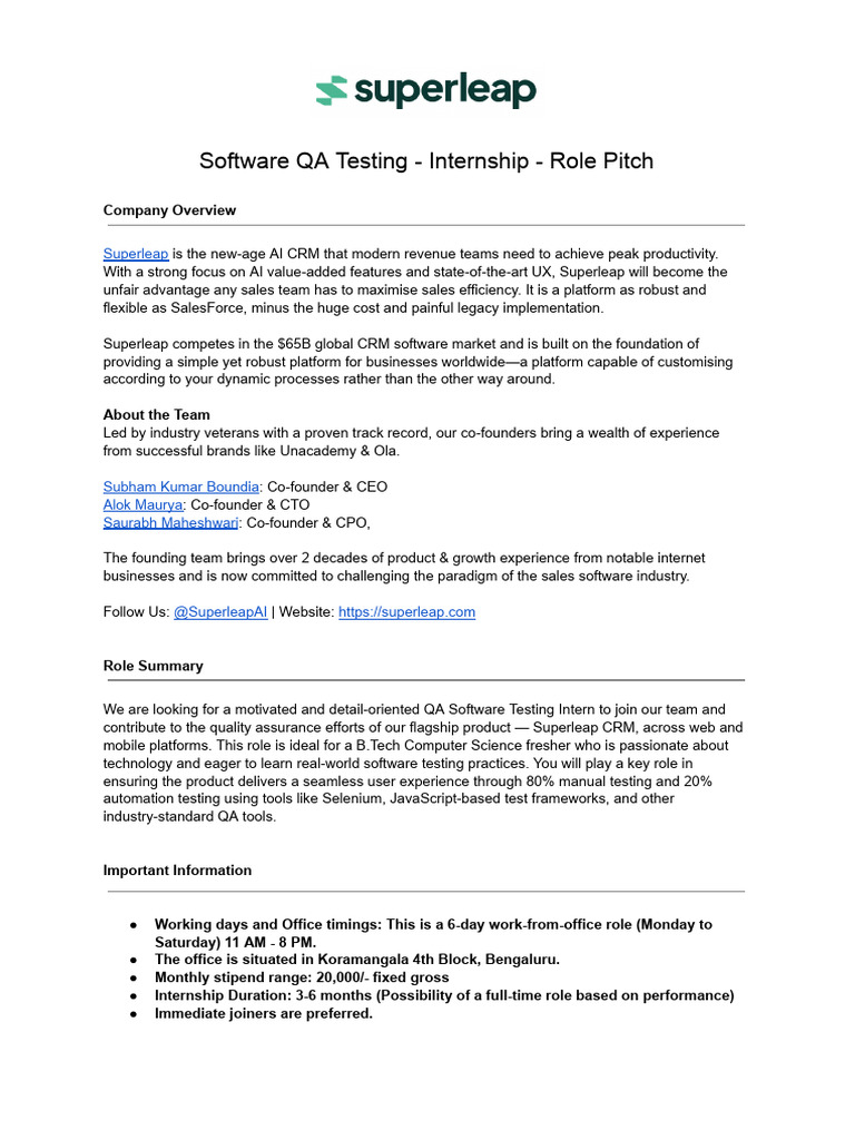 Superleap CRM QA Internship Opportunity | PDF | Selenium (Software ...