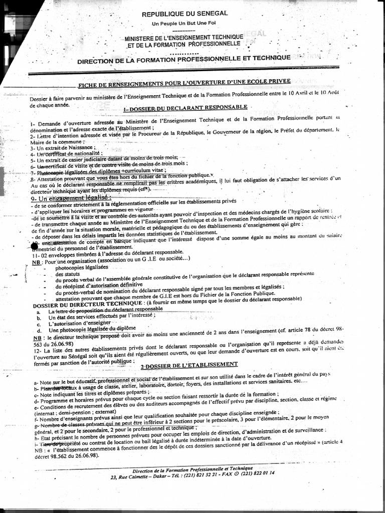 D Fiche Renseig Ouvert Ecole Privee | PDF