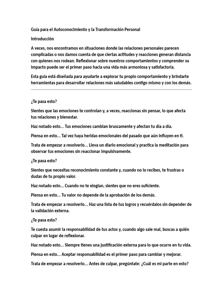 Guía para El Autoconocimiento y La Transformación Personal | PDF | Las ...