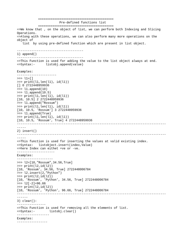 Pre-Defined Functions List-1 | PDF | Python (Programming Language ...