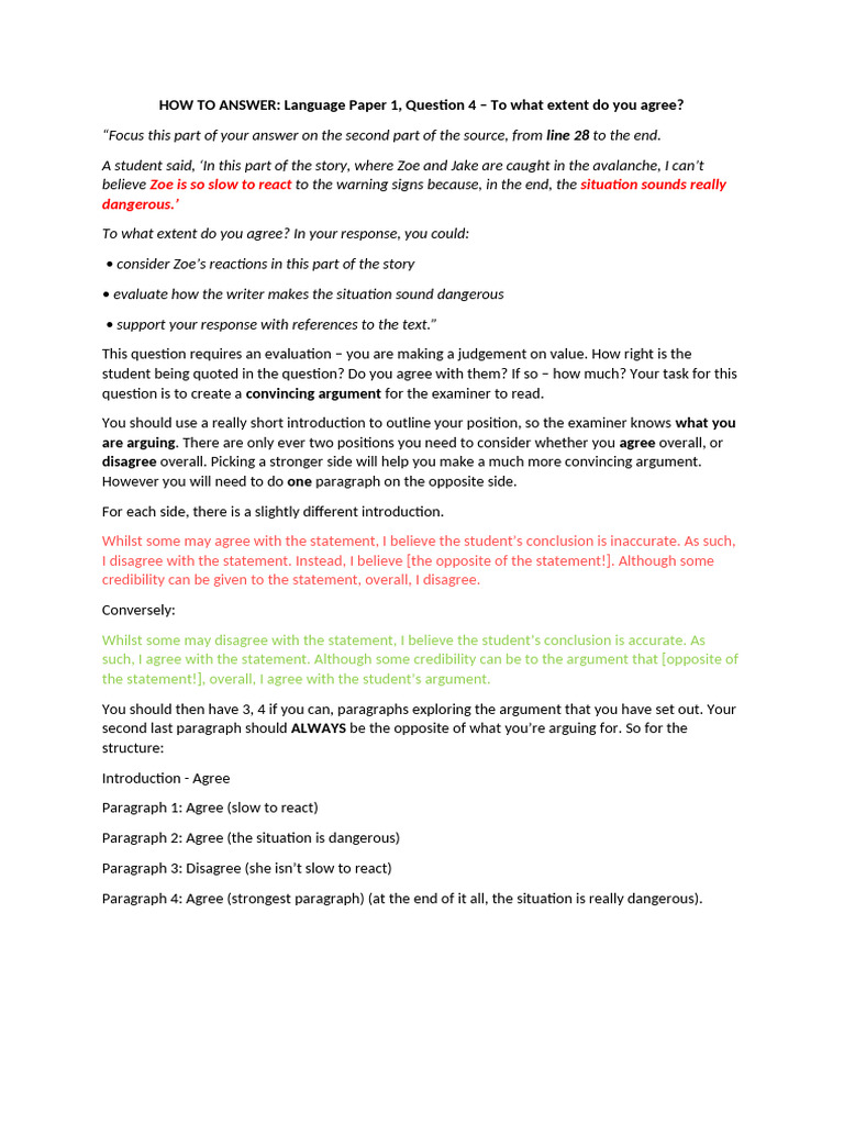 Language Paper 1 Question 4 Model | PDF | Thought | Argument