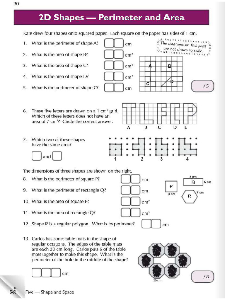 2D Shapes Perimeter and Area Simple Questions | PDF