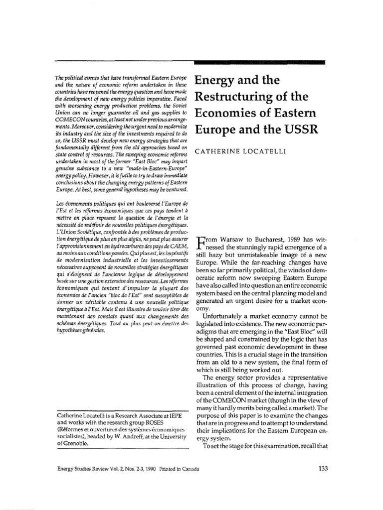 Energy and The Restructuring of The Economies of Eastern Europe and The ...