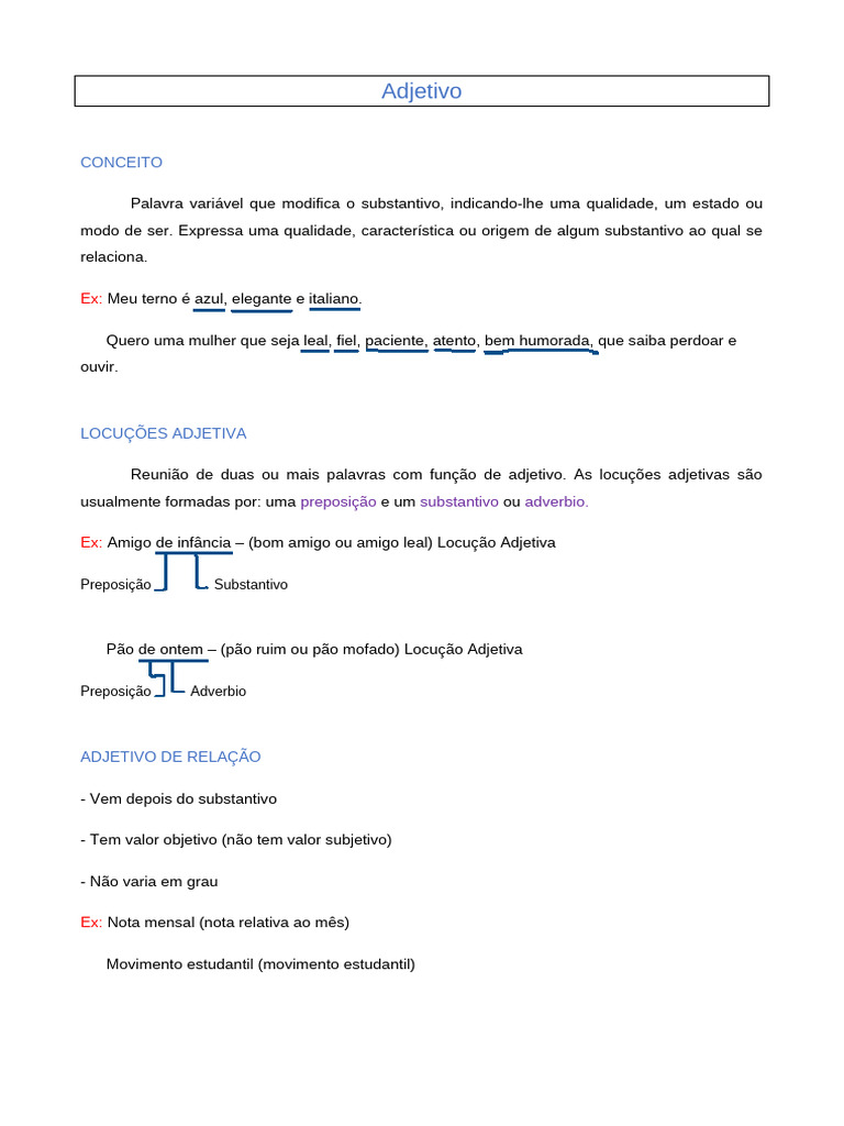 Tipos e Funções do Adjetivo | PDF