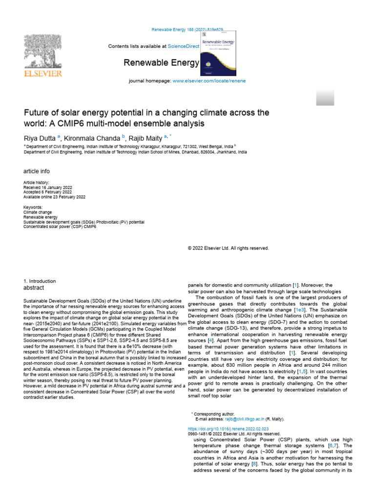 Solar Energy Potential in Climate Change | PDF | Photovoltaics ...