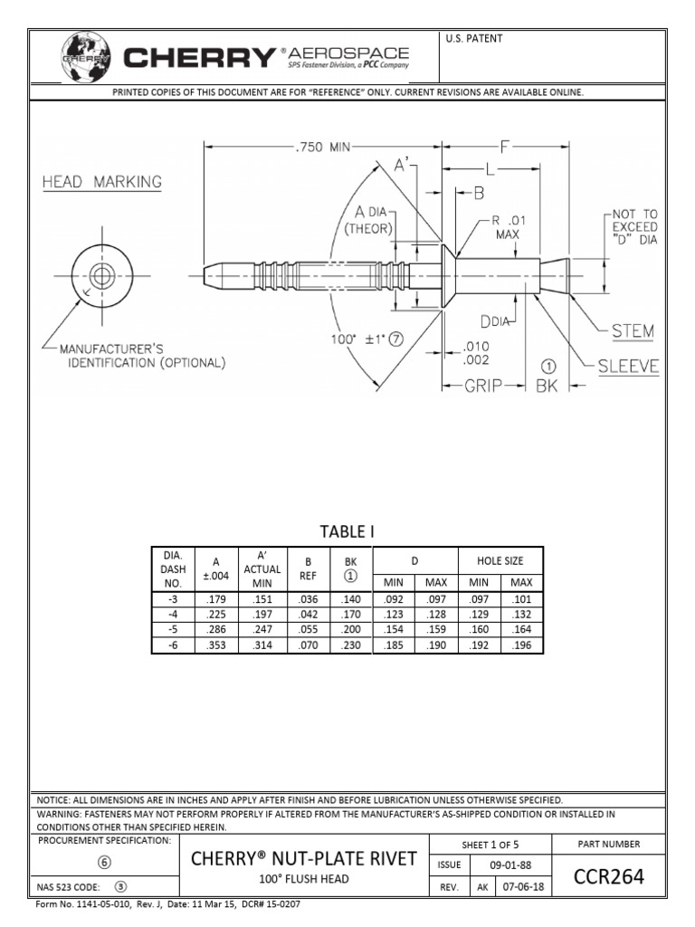 CCR264 Blind Rivet Specifications | PDF | Chemical Substances | Metals