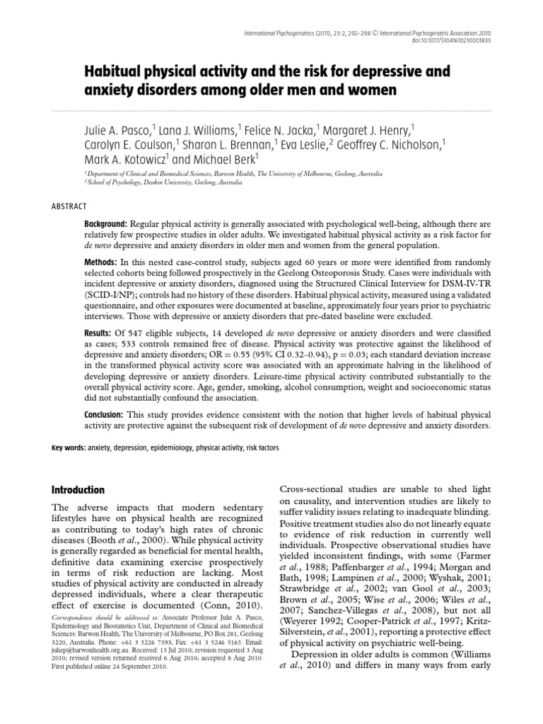 Habitual Physical Activity and The Risk For Depres | PDF | Major ...
