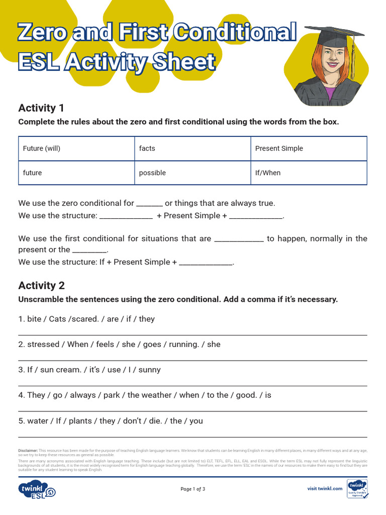 Zero and First Conditional ESL Guide | PDF | English As A Second Or ...