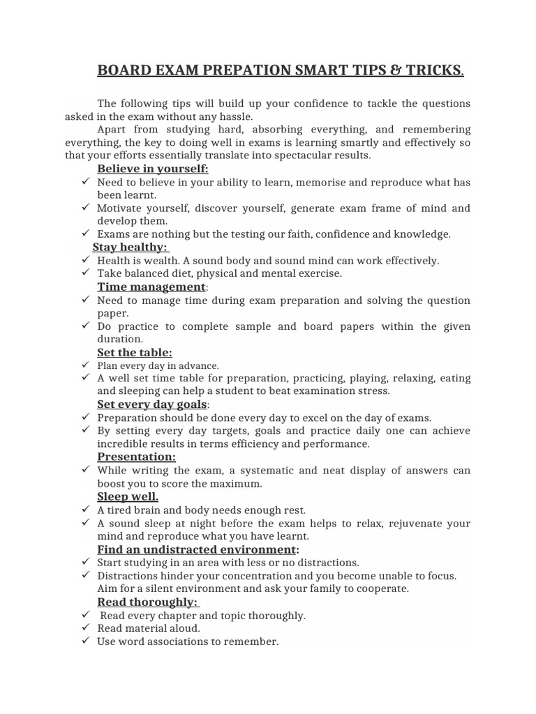 Smart Tips for Board Exam Success | PDF | Mind | Sleep