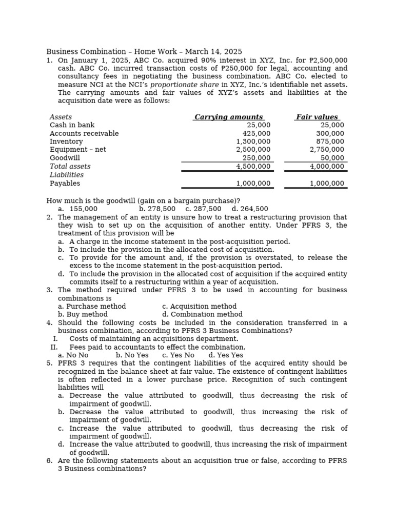 Goodwill Calculation in Business Combinations | PDF | Goodwill ...
