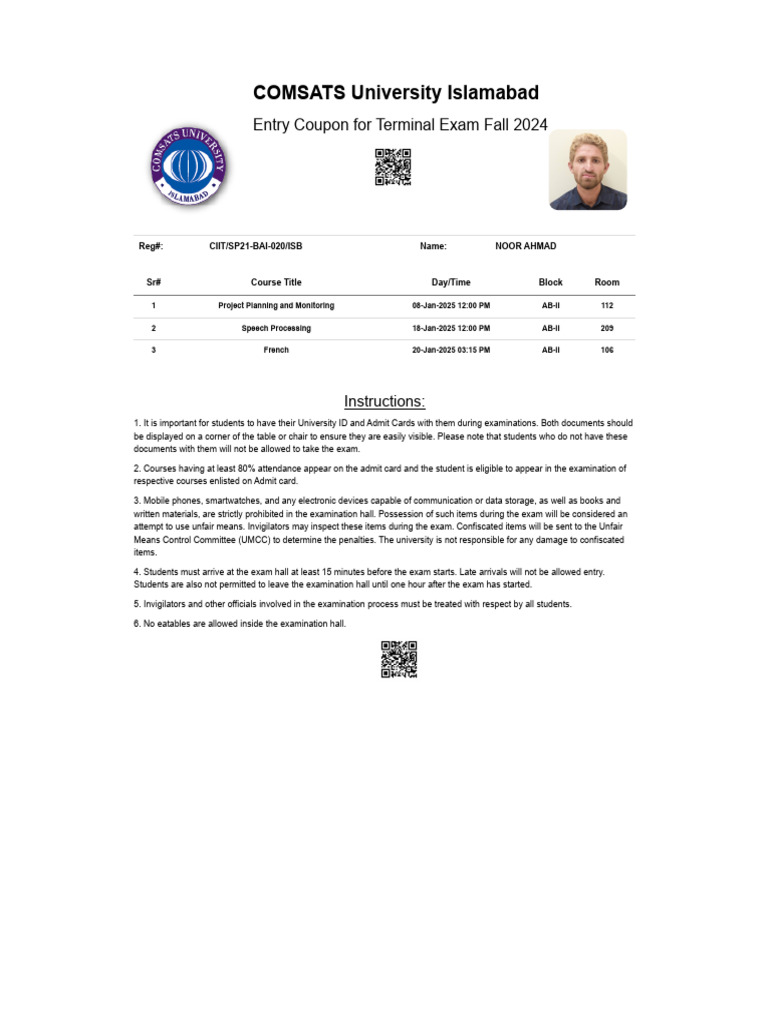COMSATS Fall 2024 Exam Guidelines | PDF