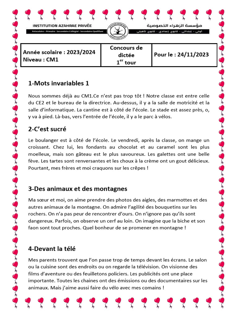 Concours de Dictée CM1 | PDF
