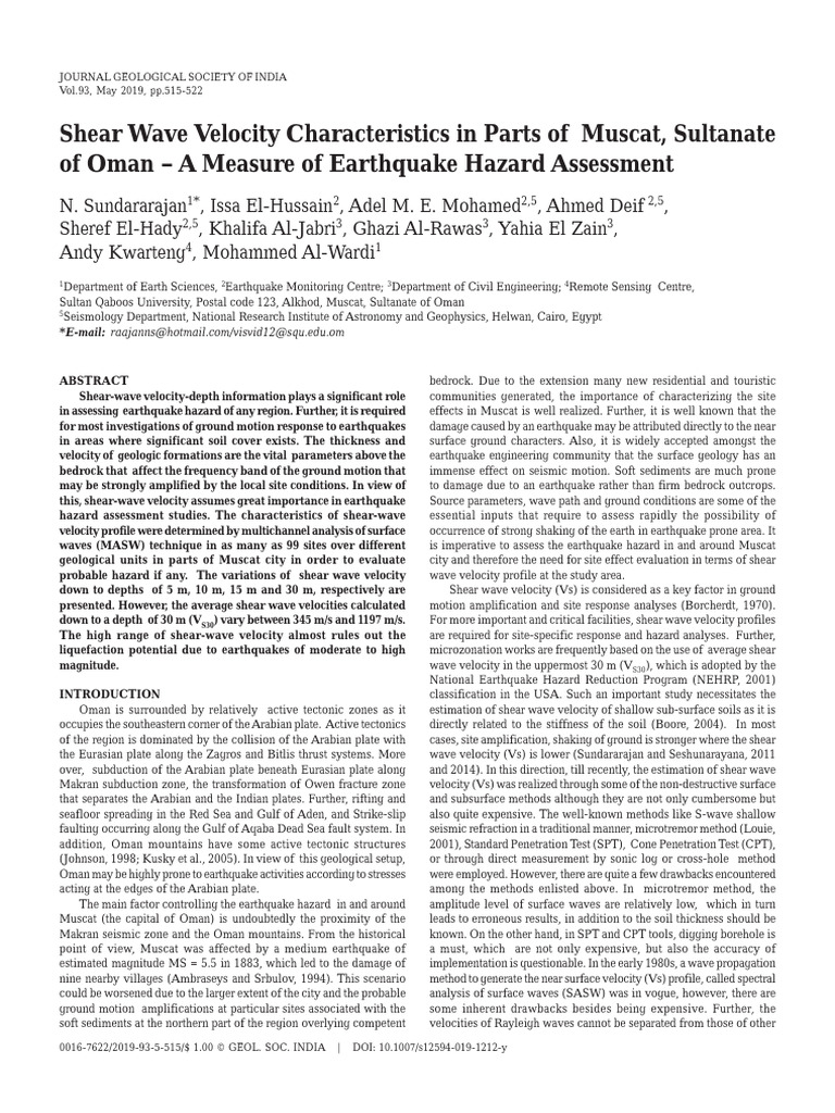 Shear Wave Velocity in Muscat, Oman | PDF | Seismology | Earthquakes
